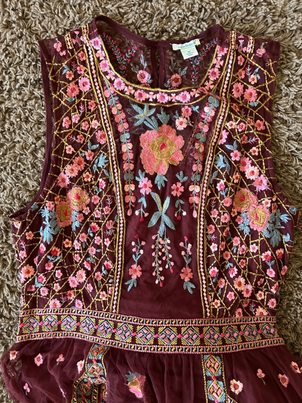 Sundance Burgundy Sleeveless Embroidered Floral Maxi Dress - Picture 7 of 10
